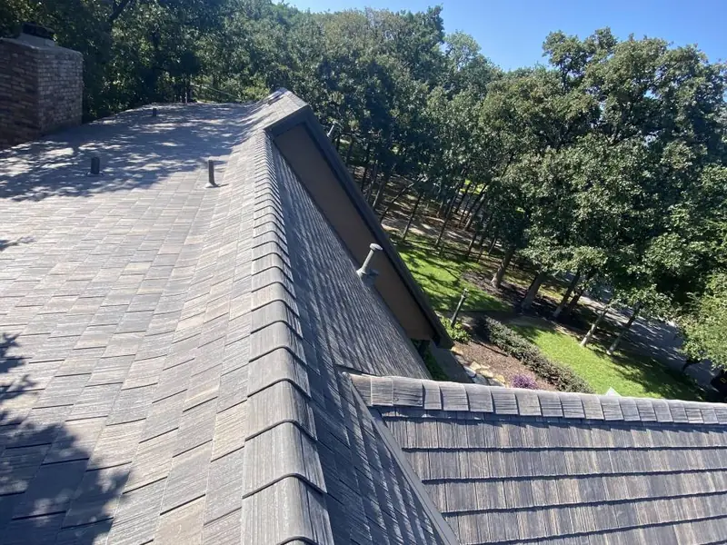 Close-up of new shingles installed by Dimensional Pro Construction